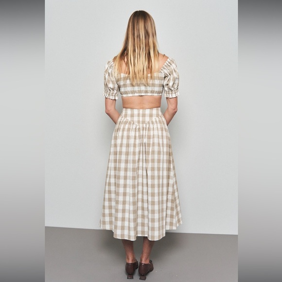 Beige & White Gingham Cotton Wench Top & Park Linen Skirt - Picture 2 of 8